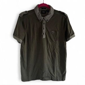 BOSS Hugo Boss Charcoal Polo with Grey Trim Military Style Medium NWOT
